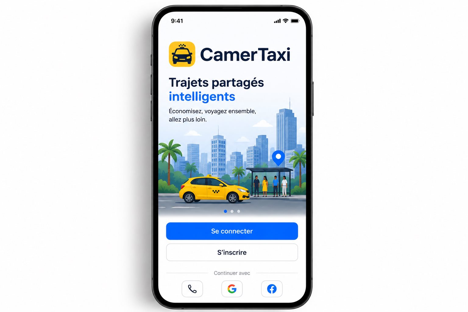 Interface CamerTaxi sur smartphone
